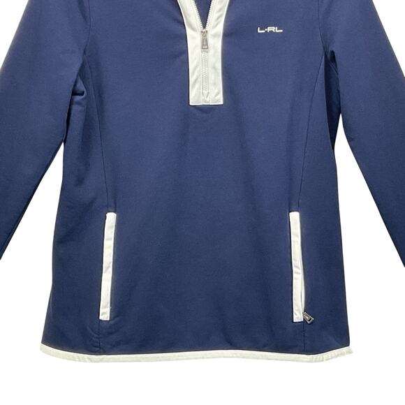 Lauren Ralph Lauren 1/4-Zip Pullover Women's Size M Navy w/White Trim Athleisure - Picture 7 of 8